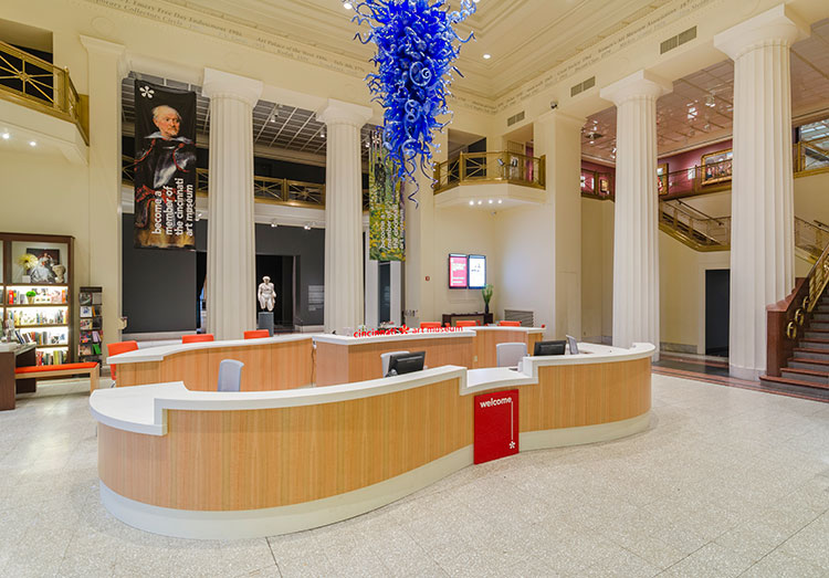 Eucalyptus wood veneer architectural millwork inside the Cincinnati Art