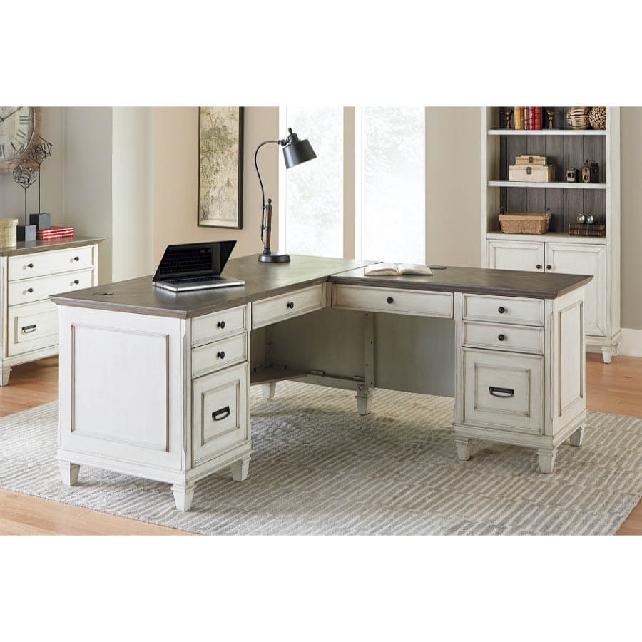 LShaped Desk With Keyboard Tray And Drawers / The height and angle of