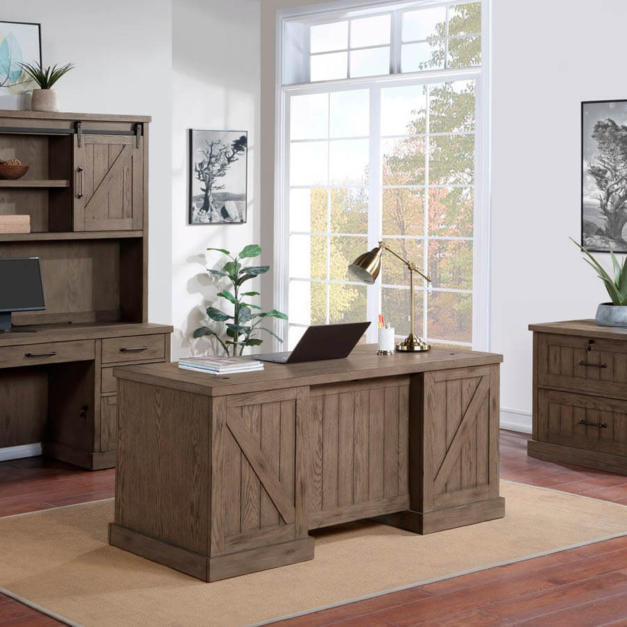 CLOSEOUT! Avondale Double Pedestal Desk Oak McAleers Office