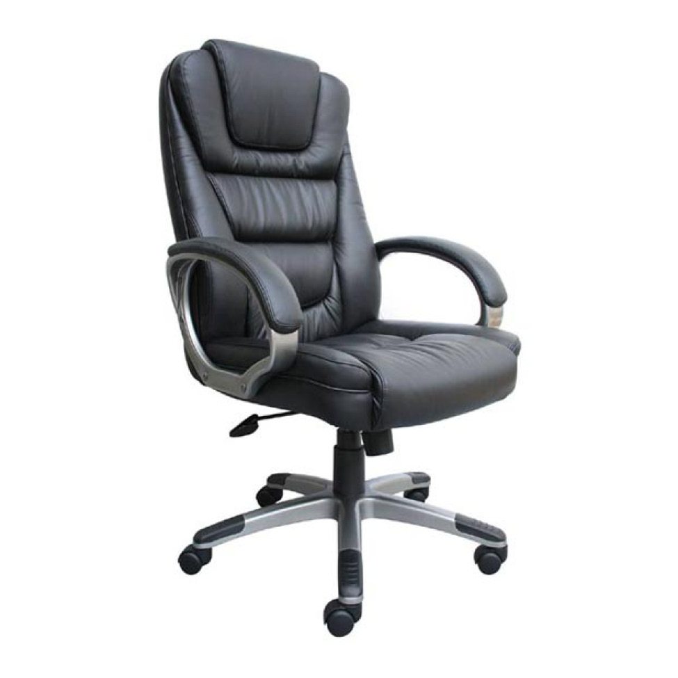 Executive Swivel Chair, Black Leather Plus