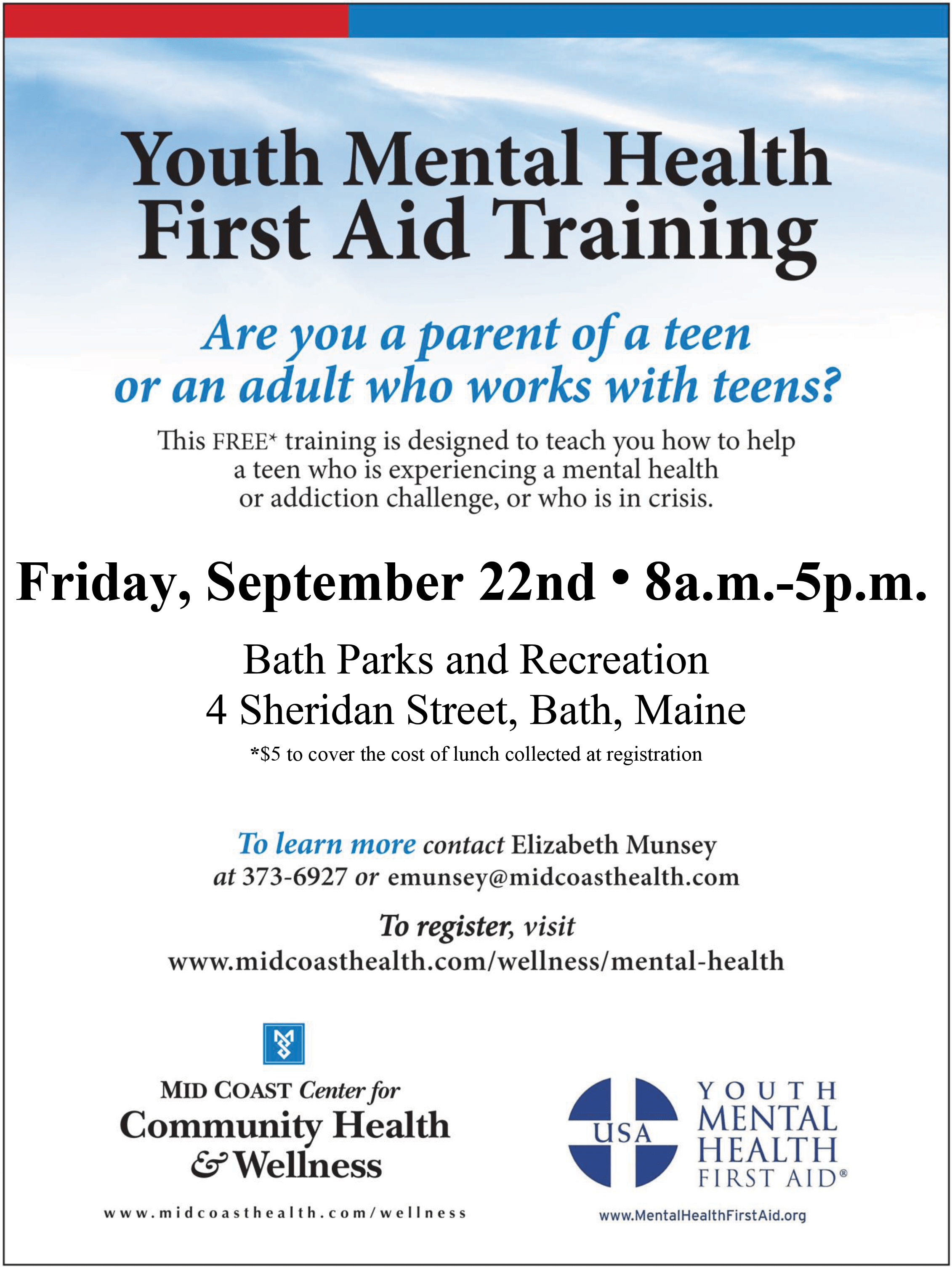 Register Now for September Youth Mental Health First Aid