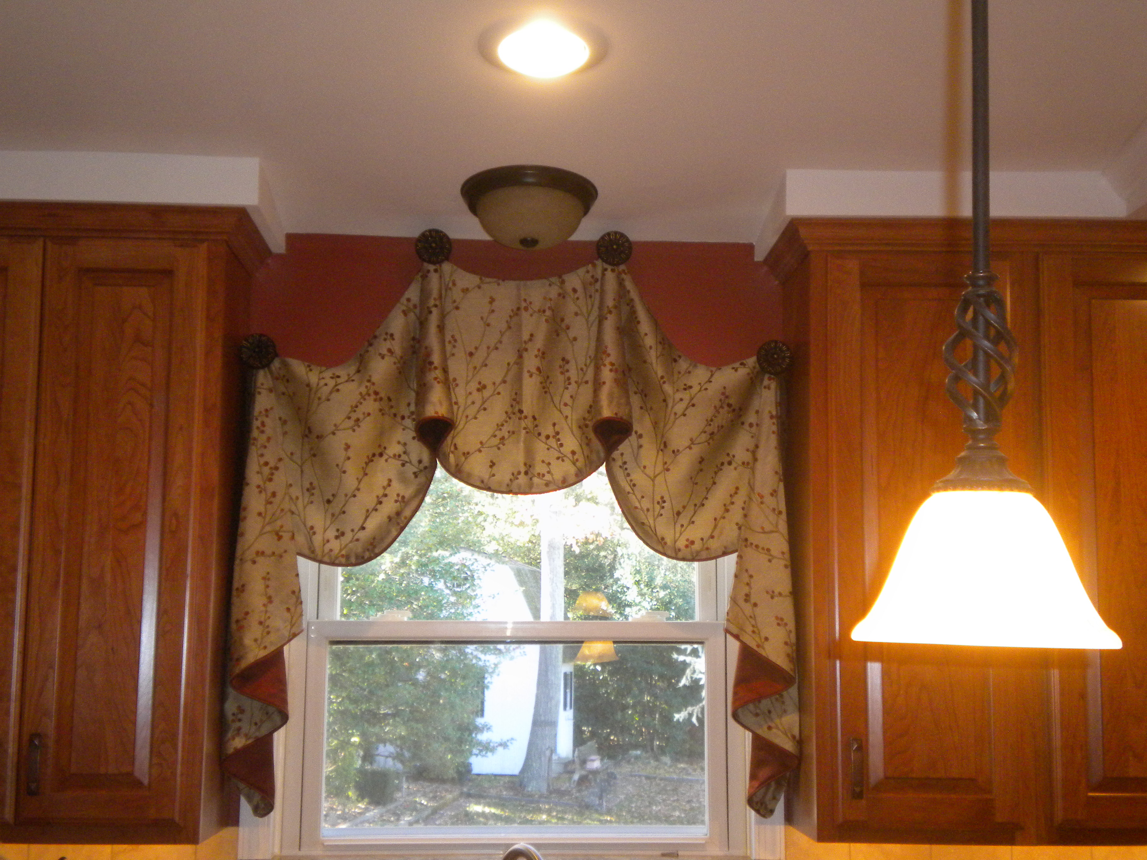 Swag and Jabot Window Top Treatment Above Sink McFeely Window Fashions