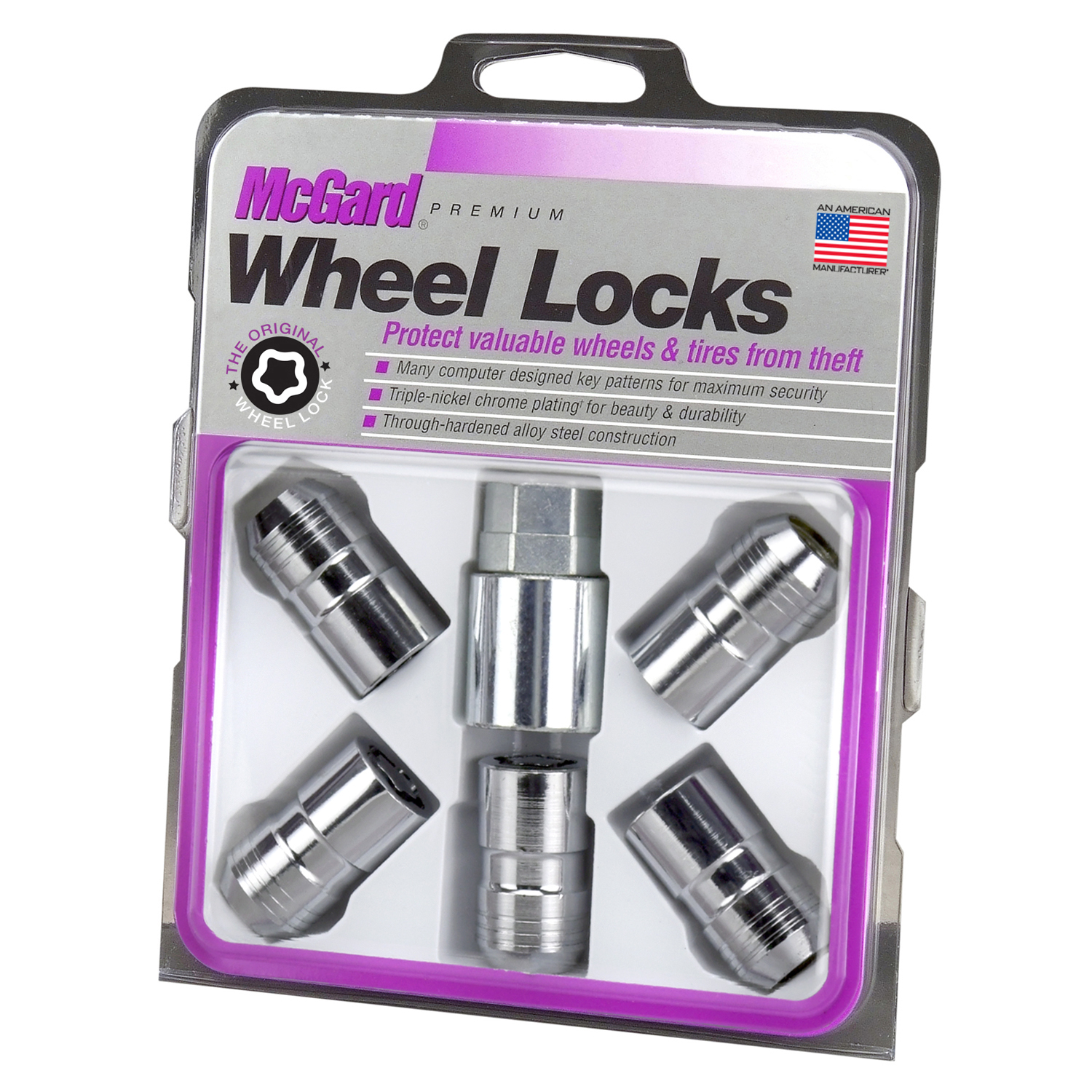Chrome Cone Seat Wheel Lock Set (M14 x 1.5 Thread Size) Set of 5