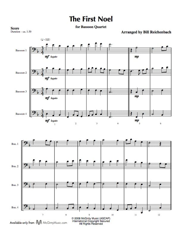 First Noel, The Bassoon Quartet McGinty Music, LLC.