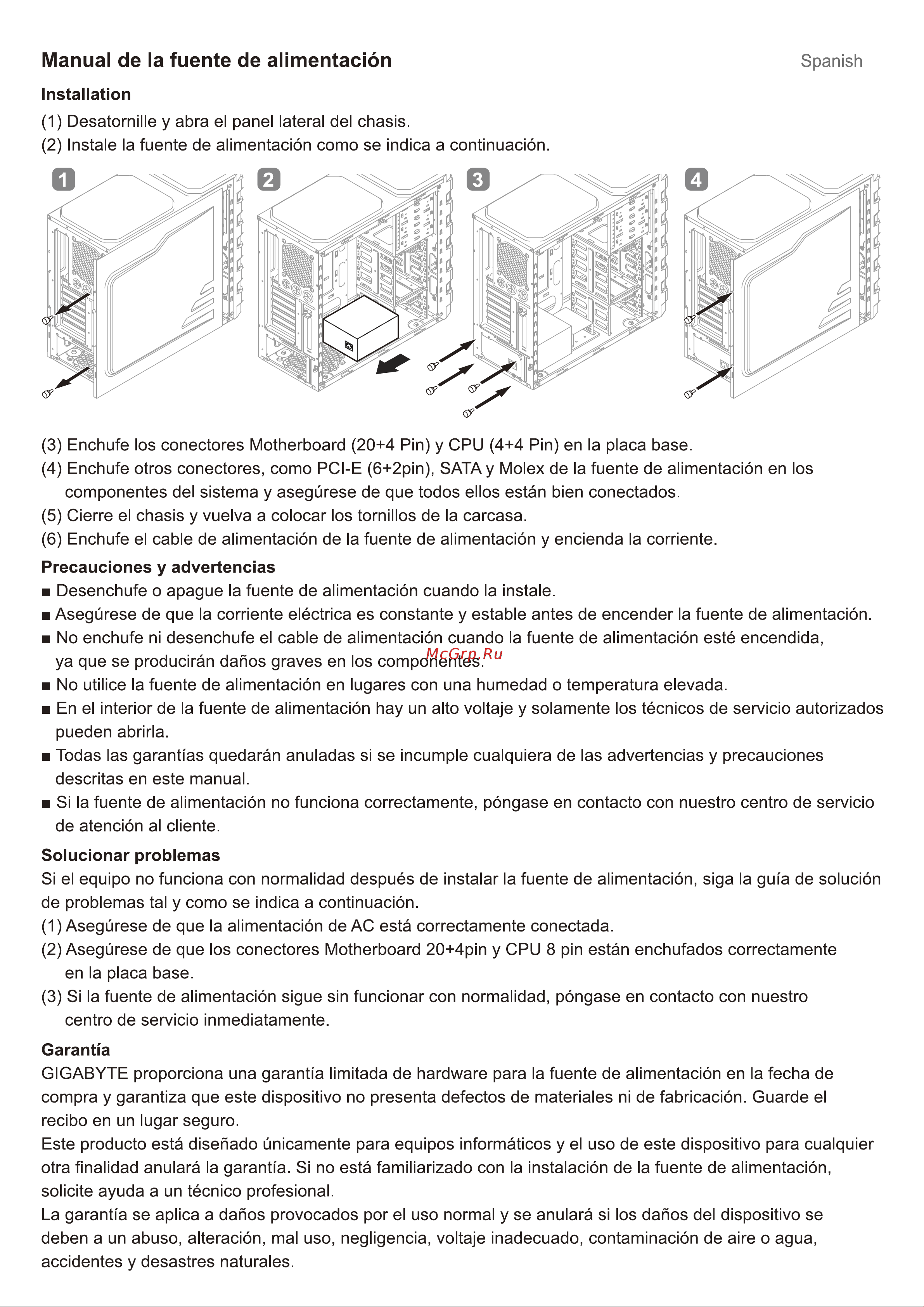 Gigabyte P750GM [5/15] Manual de la fuente de alimentación
