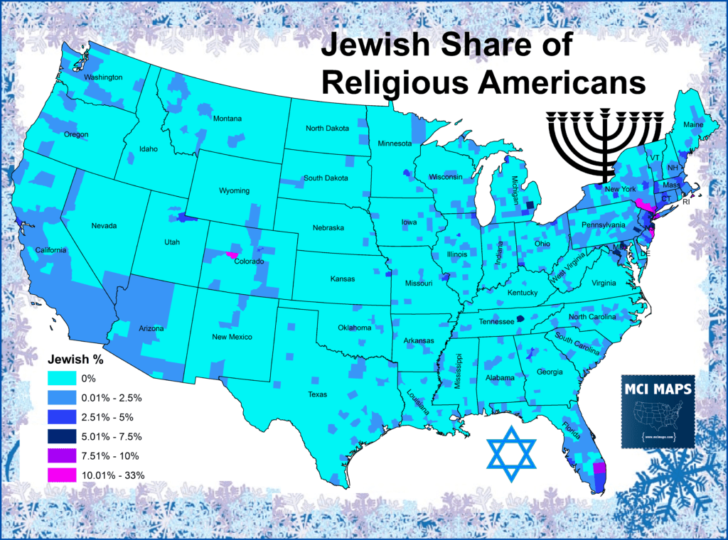 Chicago Map By Jews Hanukkah Article The Geography of Jews in America MCI Maps
