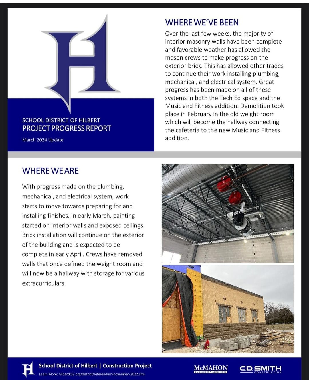Hilbert School District March Project Progress Update McMahon