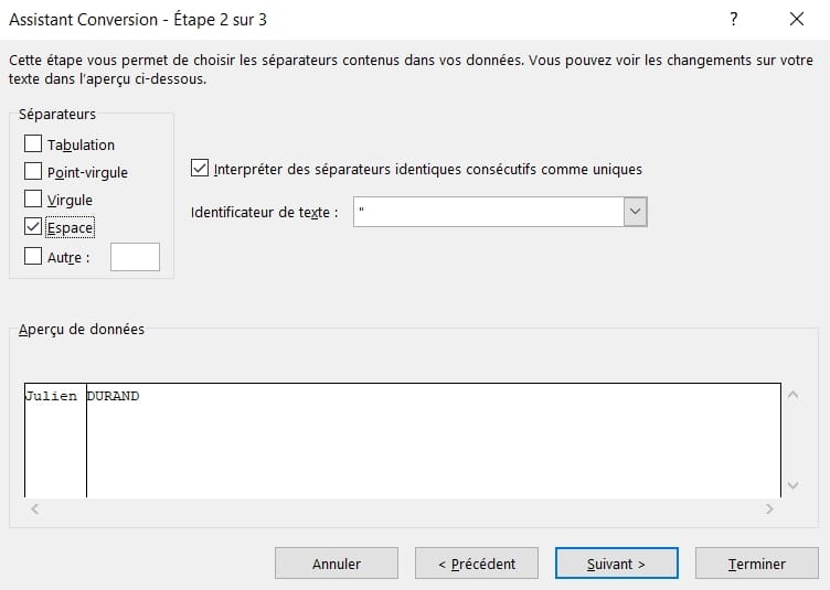Excel Comment transformer du texte en colonnes MCMLXIX