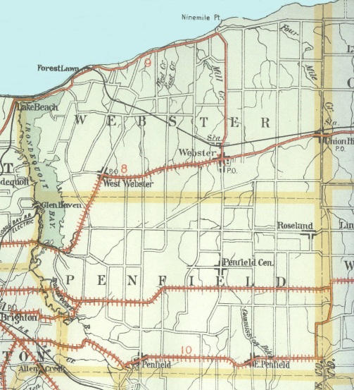 1908 Highway Map of Webster and Penfield