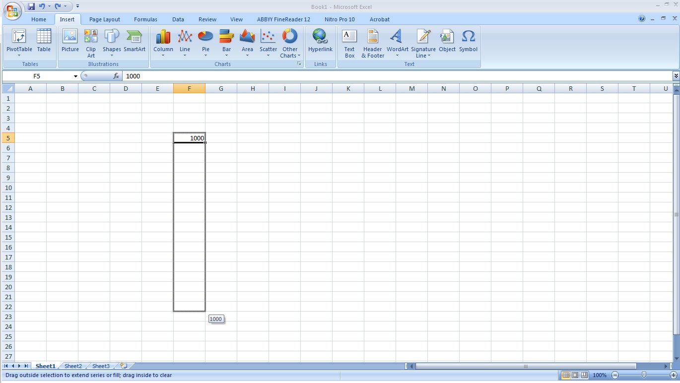 To copy cell contents using drag and drop, press the