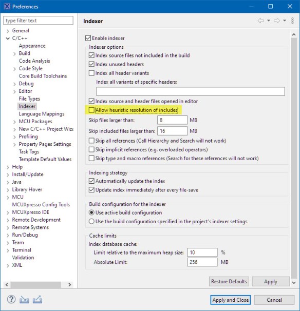 Eclipse Indexer Debug Tips MCU on Eclipse