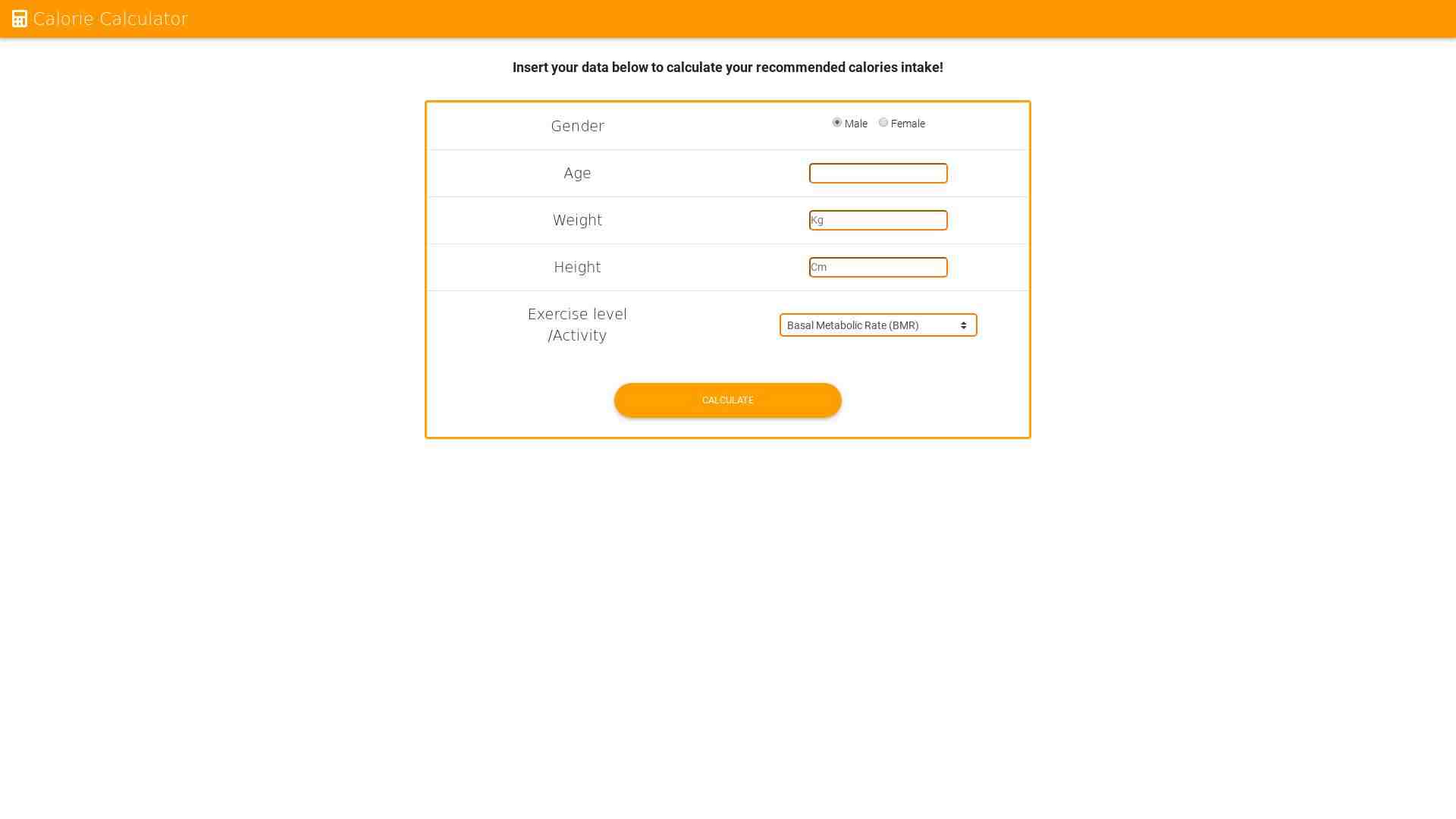 Calorie Calculator Material Design for Bootstrap