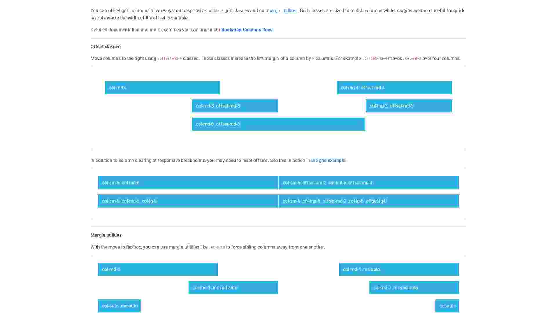 bootstrap offset column code helper