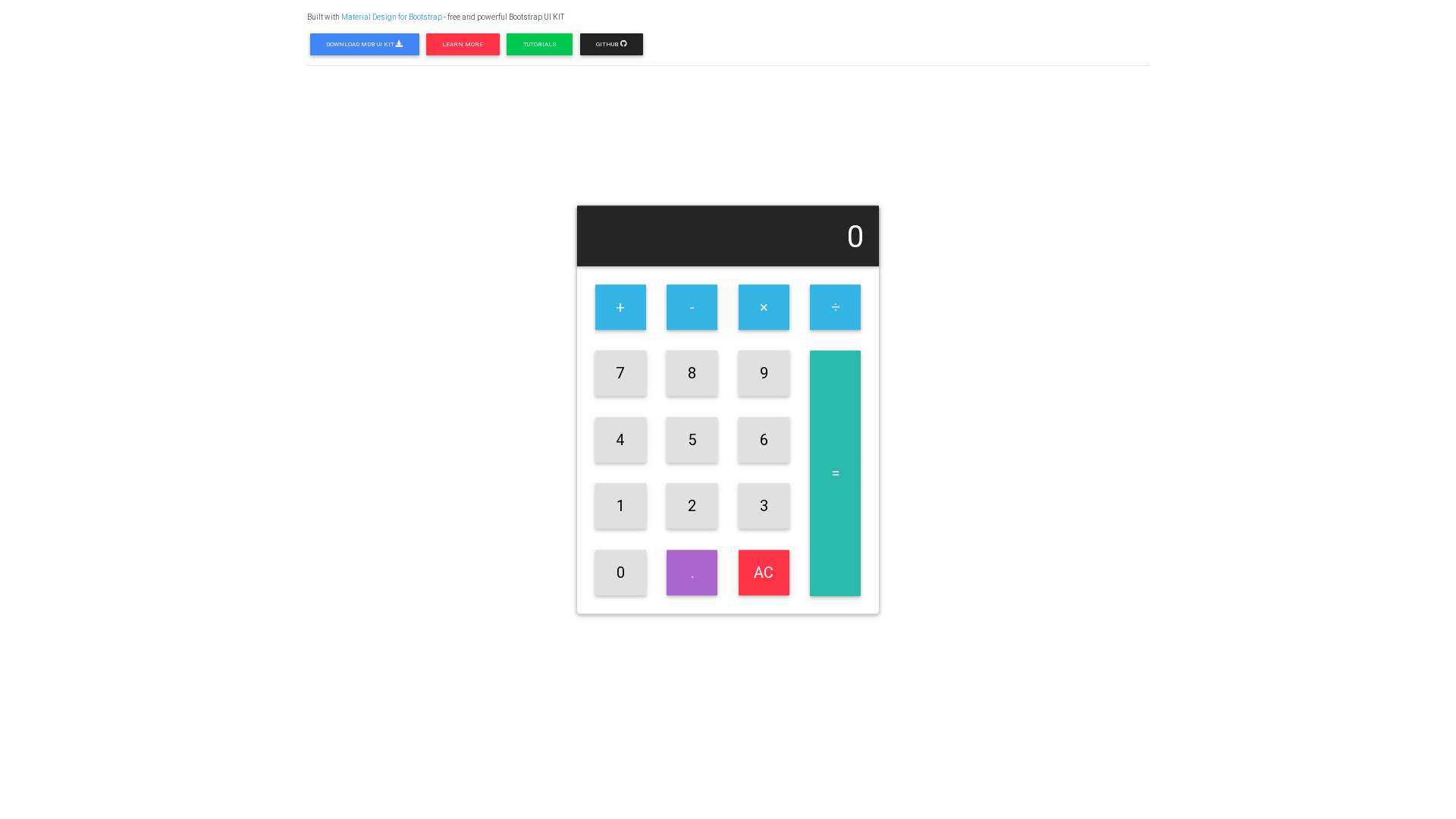 Bootstrap calculator with Material Design Material Design for Bootstrap