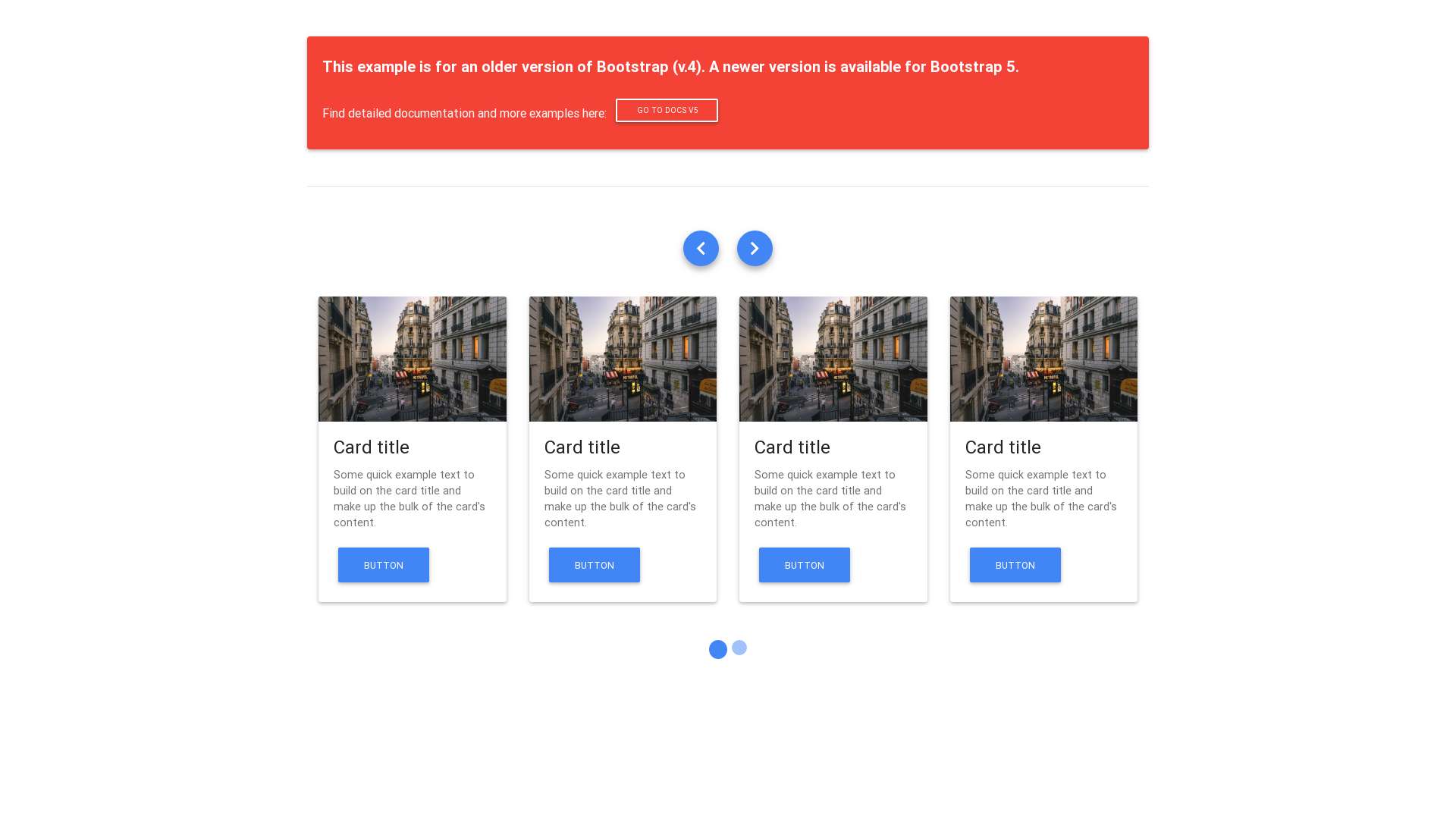 Carousel 4 cards Material Design for Bootstrap