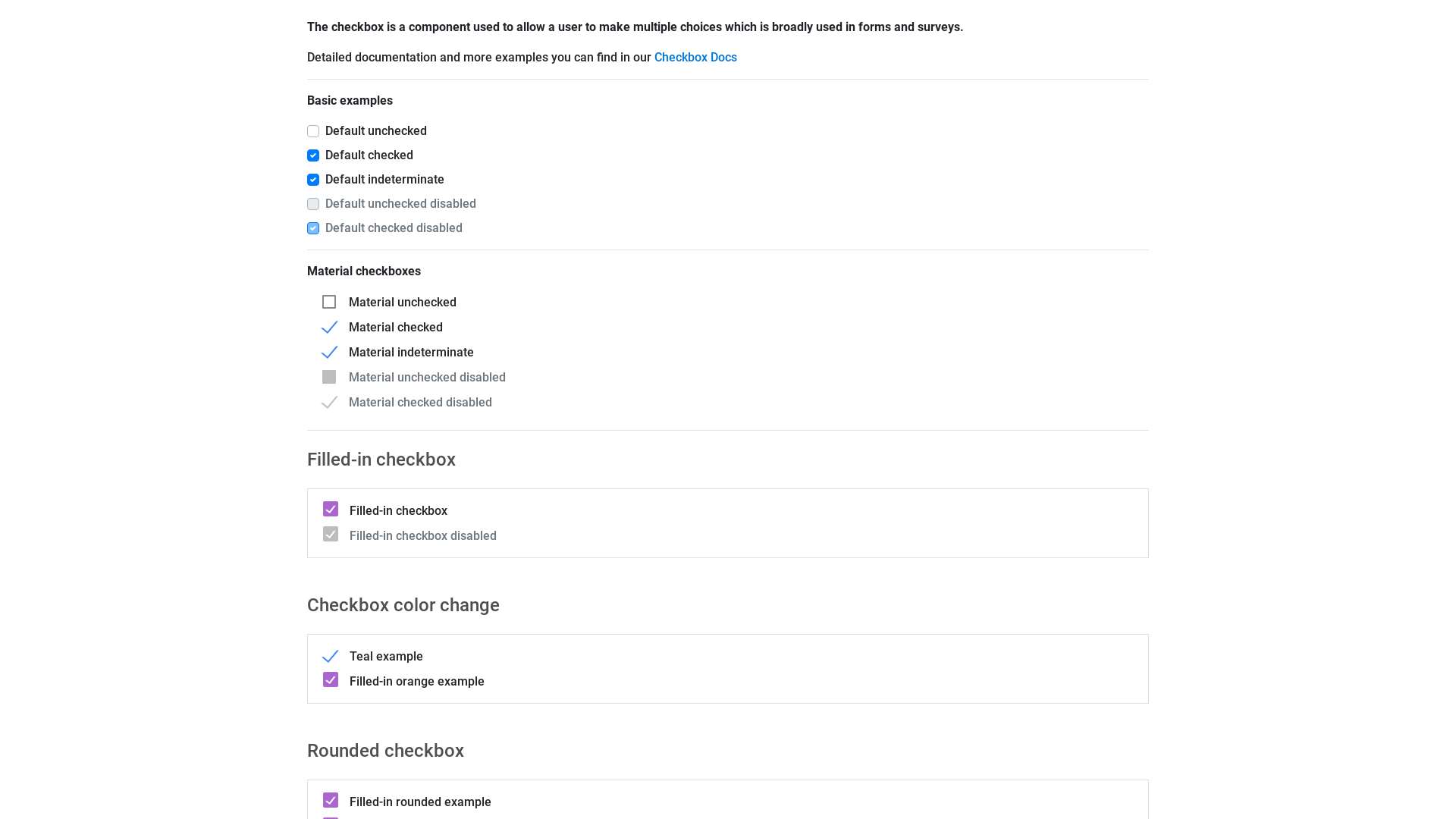 Checkbox css style examples Material Design for Bootstrap