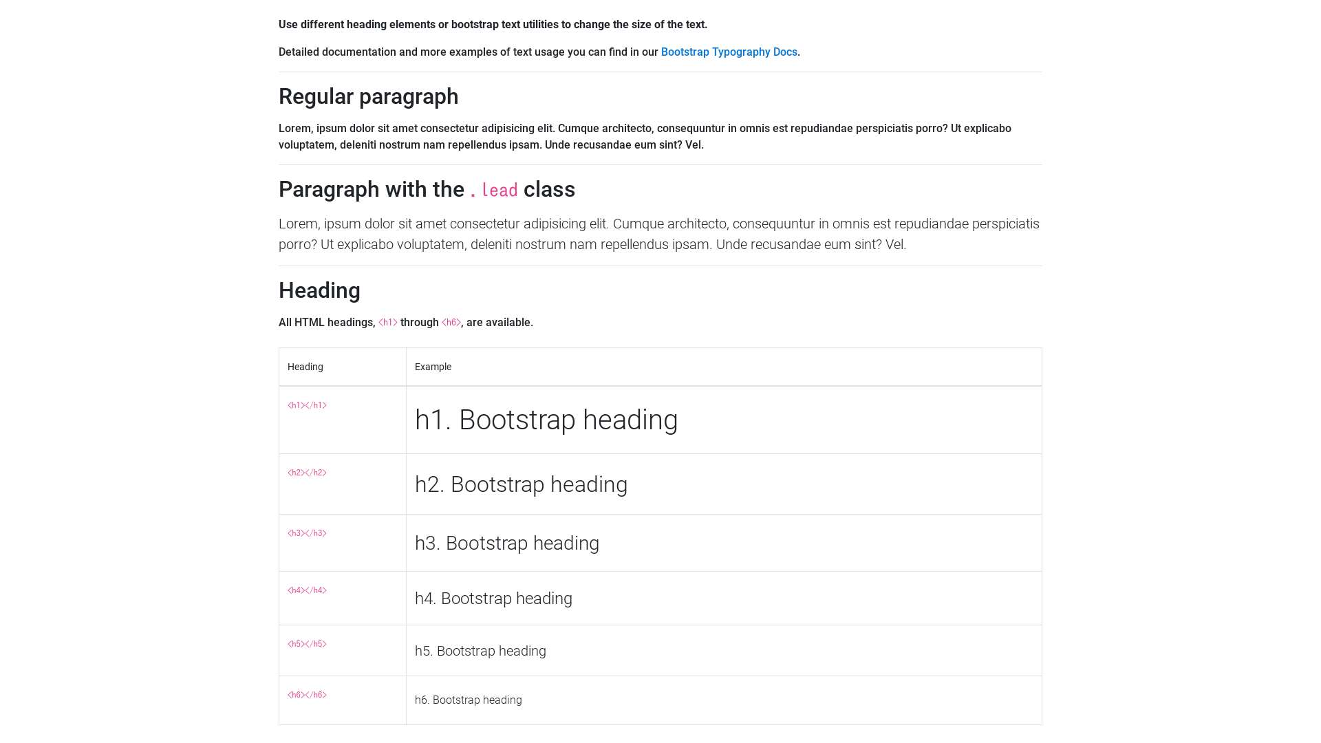 bootstrap font size class code helper