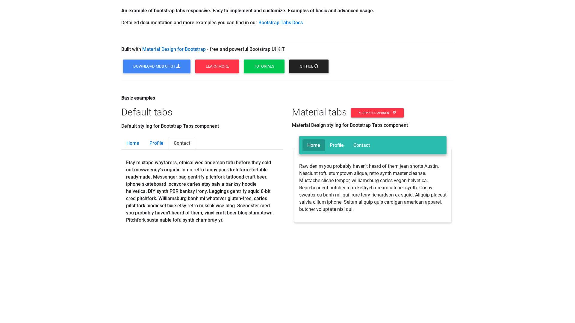 bootstrap tabs responsive Material Design for Bootstrap
