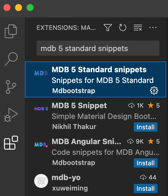 Visual Studio Code snippets for MDBootstrap