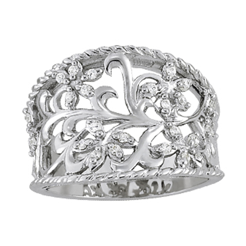 European Engagement Ring Floral Filigree Wide Diamond Band ER357