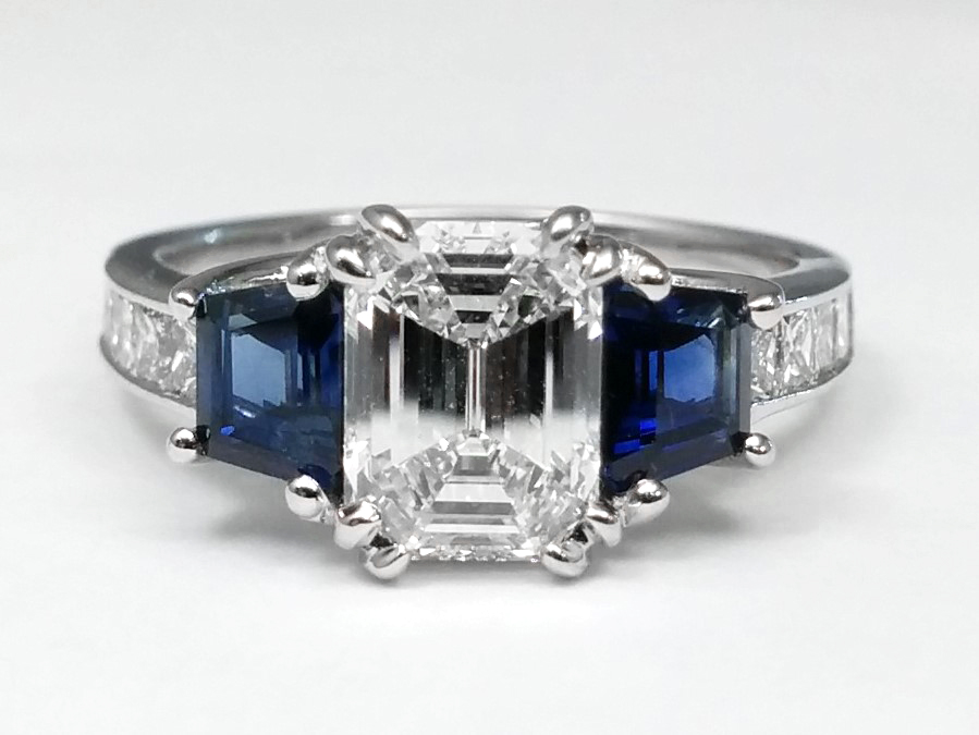 Engagement Ring Emerald Cut Diamond With Princess Cut Diamonds