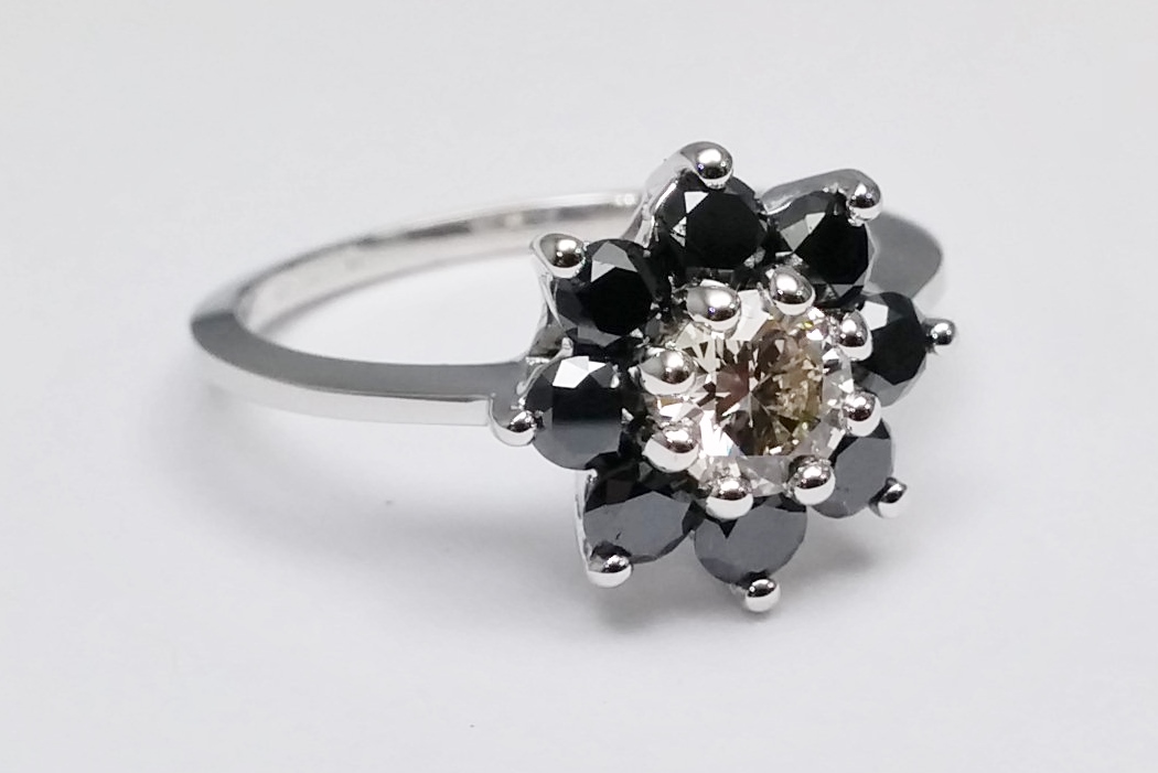 Engagement Ring Black Diamond Floral Engagement RingES1453