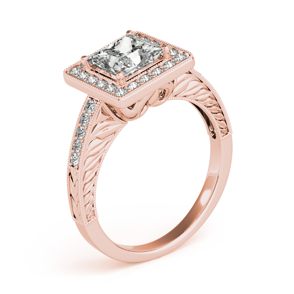Engagement Ring Vintage Square Diamond Halo Engagement Ring with