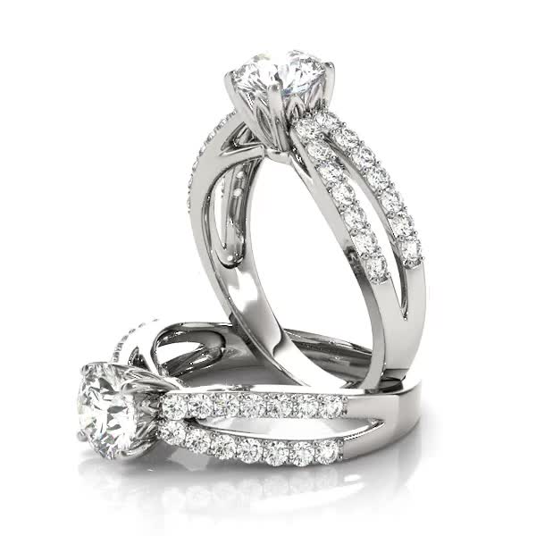 Engagement Ring Split Band Diamond Engagement Ring with Floral Prongs