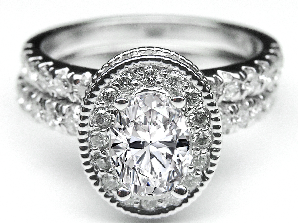 Engagement Ring Oval Diamond Engagement Ring with double halo and