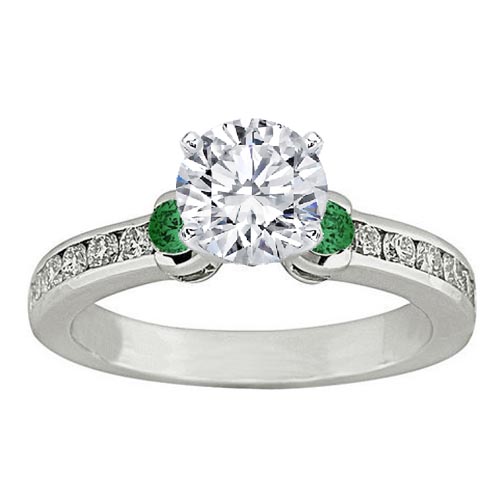 Engagement Ring Three Stone Diamond & Green Emerald Engagement RingES361G