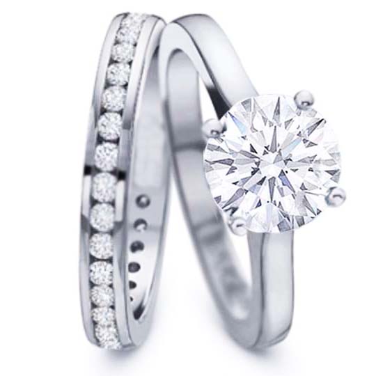 Solitaire Engagement Ring With Channel Set Wedding Band Wedding Rings