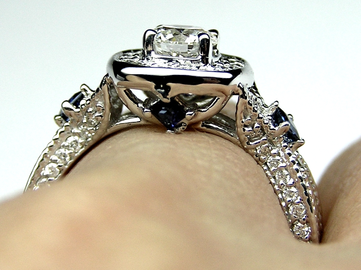 Engagement Ring Diamond Halo Laced Engagement Ring Blue Sapphire