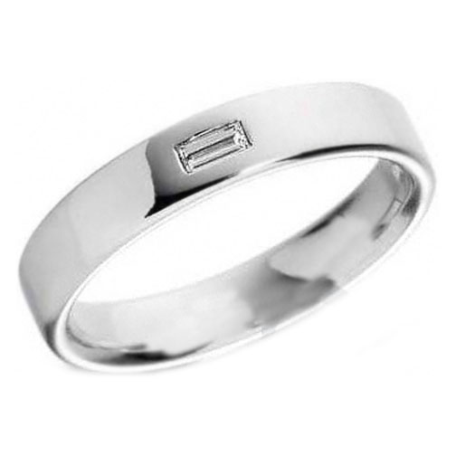 Wedding Band Solitaire Baguette Diamond Wedding Band Bezel Set in