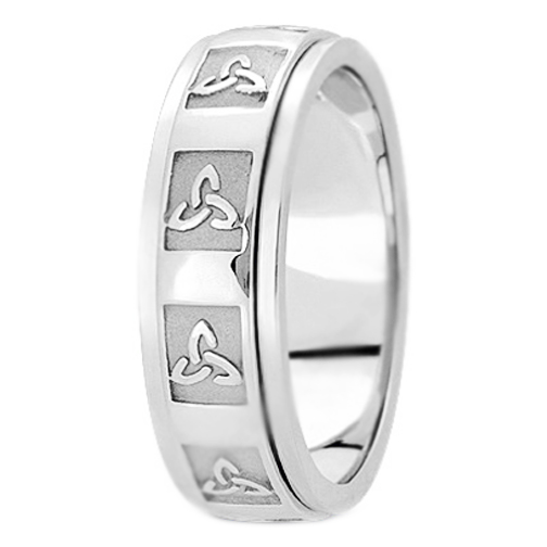 Wedding Band 14K White Gold Celtic Knot Trinity Engraved Men's