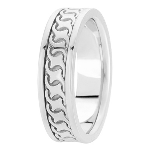 Wedding Band 14K White Gold Engraved 5 mm Men's Wedding Ring