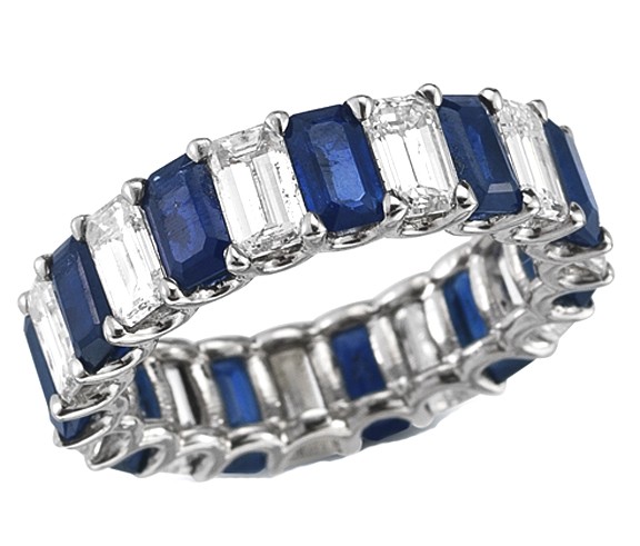 Wedding Band - Emerald Cut Diamond & Sapphire Eternity ... (576 x 491 Pixel)