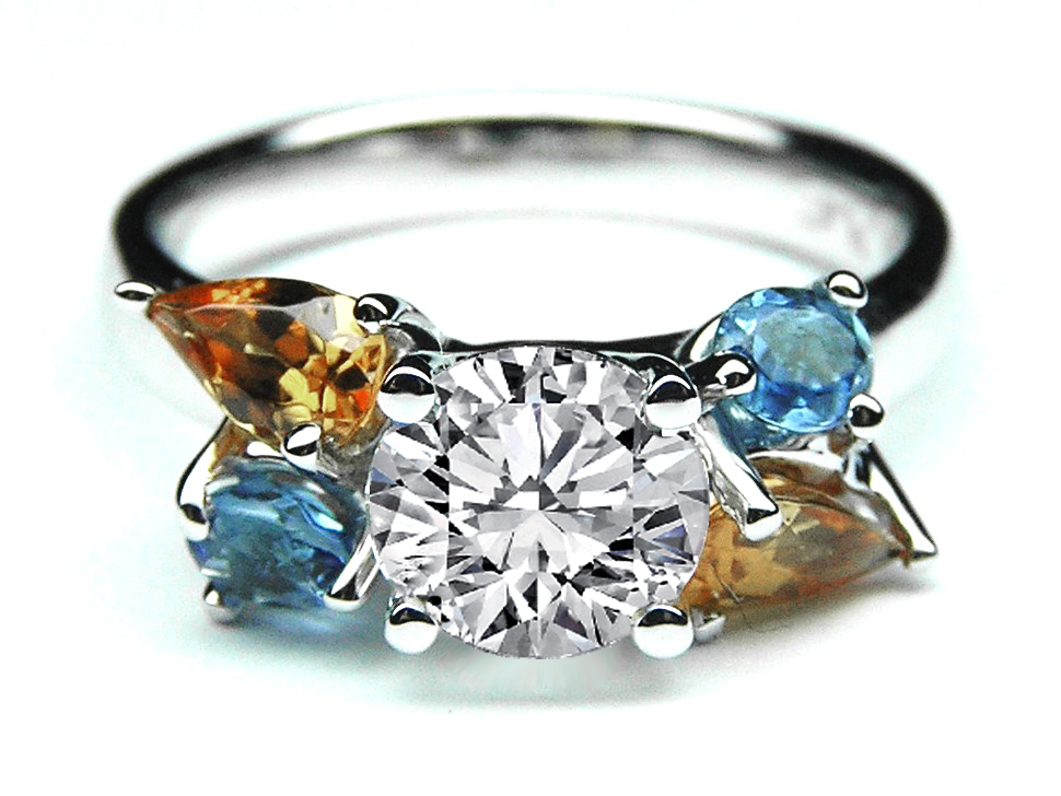 Engagement Ring Diamond Engagement Ring Multi Gem Stones AccentsES705