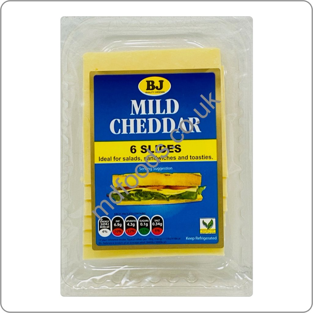 BJ MILD 6 PRE SLICED CHEDDAR CHEESE SLICES 145g MD Foods