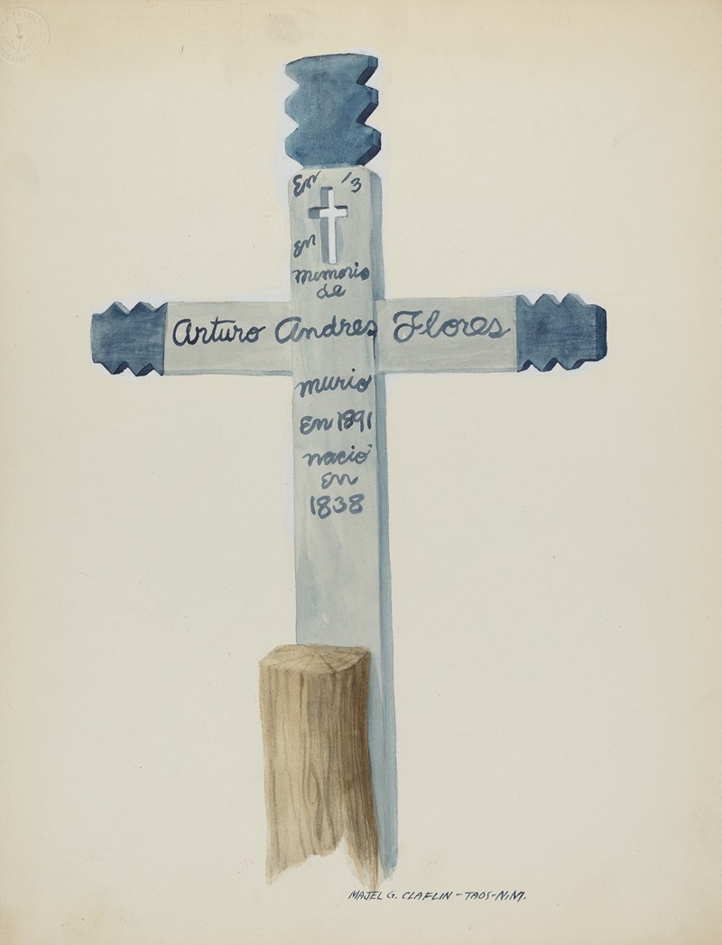 Hand Made & Painted Wooden Cross Headstone by Majel G. Claflin Artvee