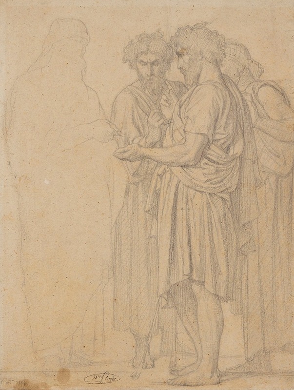 Groupe De Trois Hommes Drapes By Jean Hippolyte Flandrin Artvee