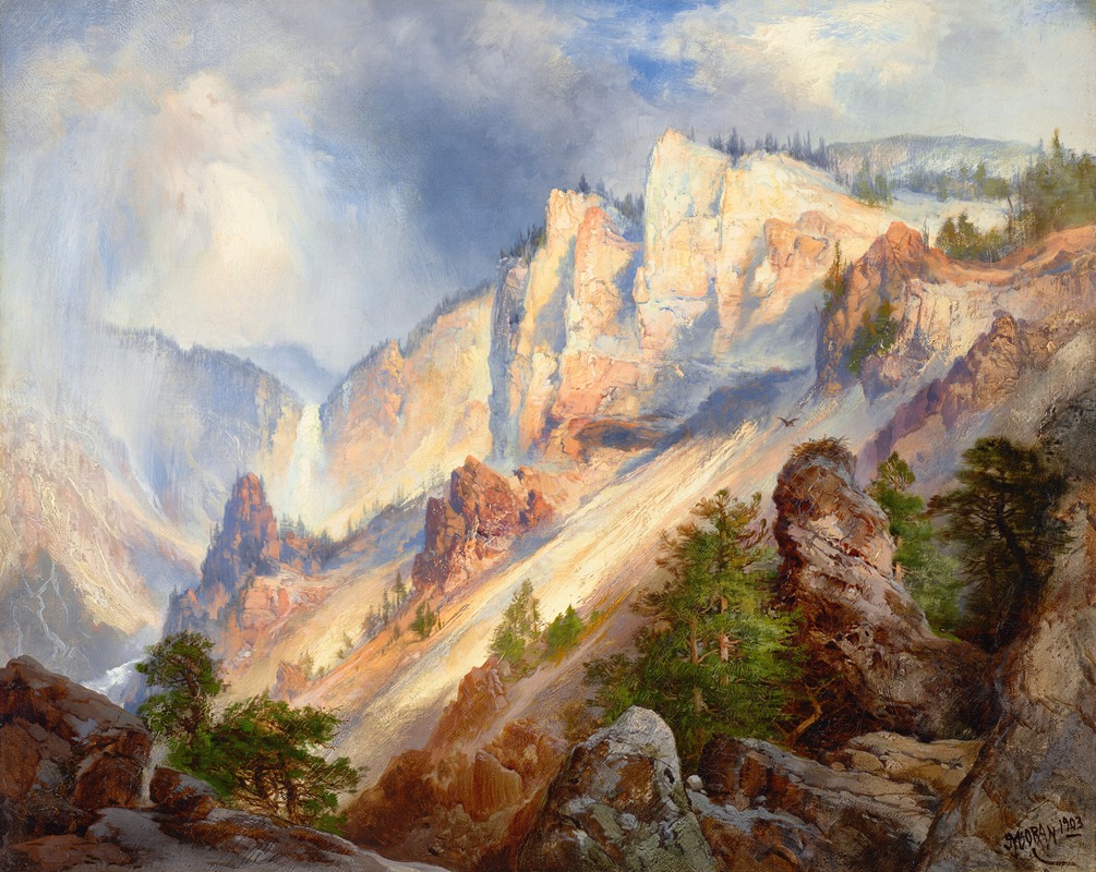A Passing Shower in the Yellowstone Cañon by Thomas Moran Artvee