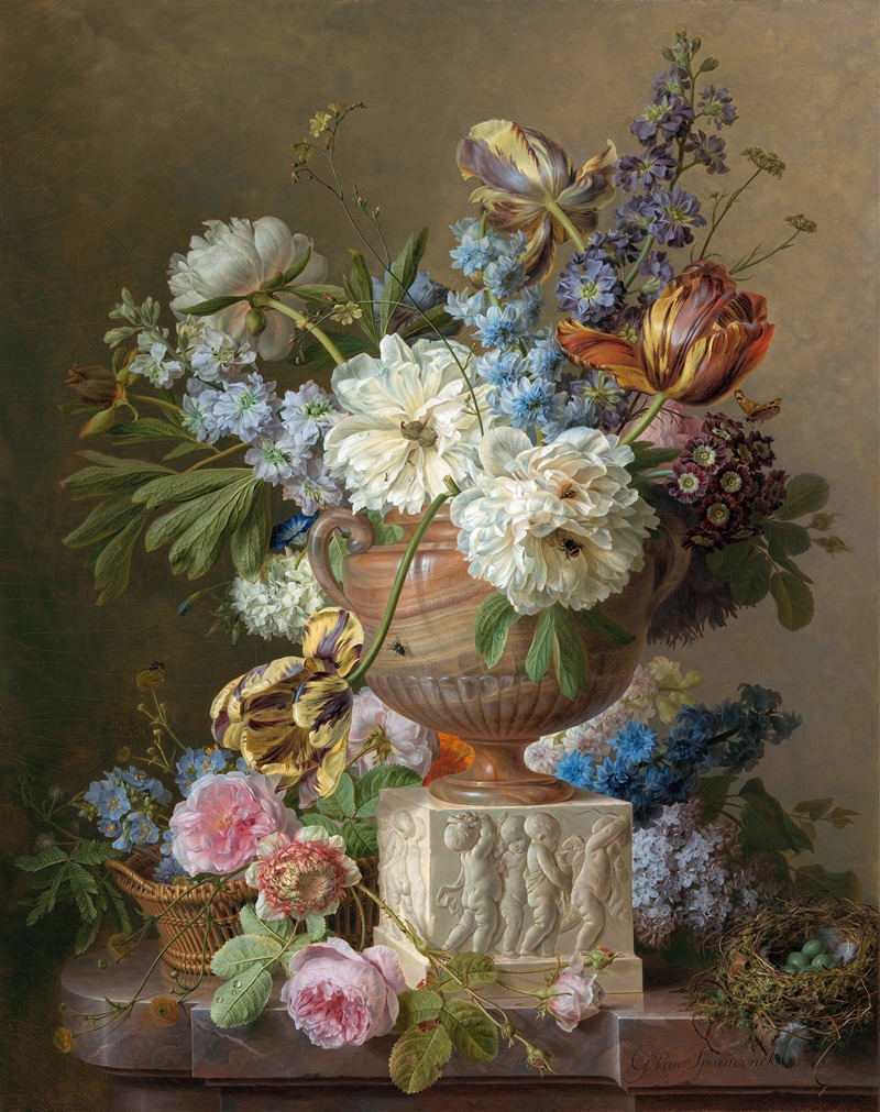 Flower Stilllife with an Alabaster Vase by Gerard van Spaendonck Artvee