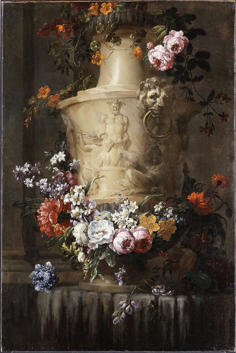 Marble Vase with Garland of Flowers by JeanBaptiste Monnoyer Artvee