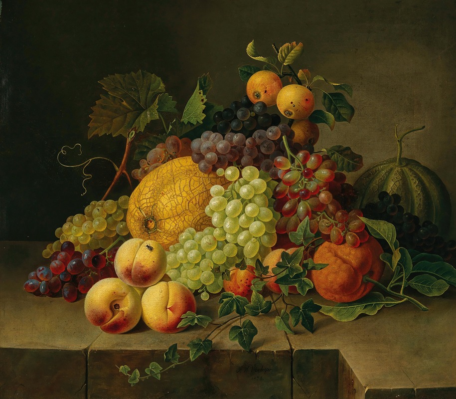 A Large, Decorative Fruit Still Life by Gottfried Wilhelm Völcker Artvee