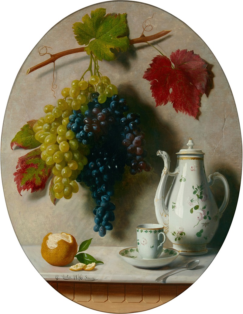A still life with grapes and tea pot by Oreste Costa Artvee