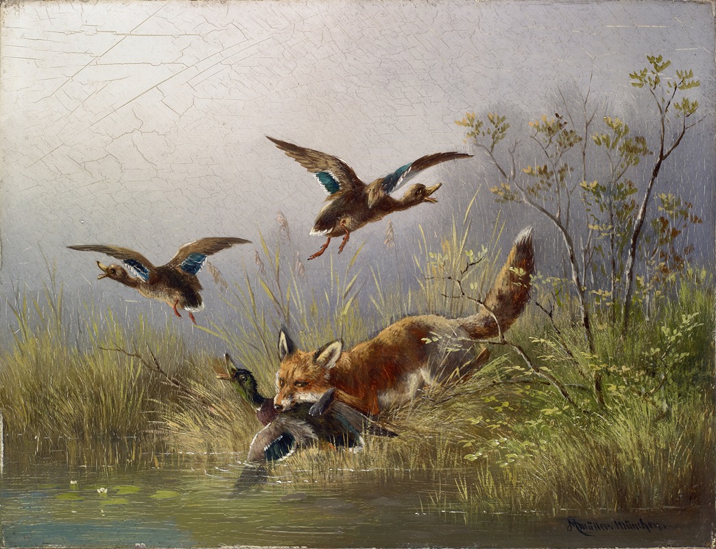Fox Chasing Ducks by Moritz Müller Artvee
