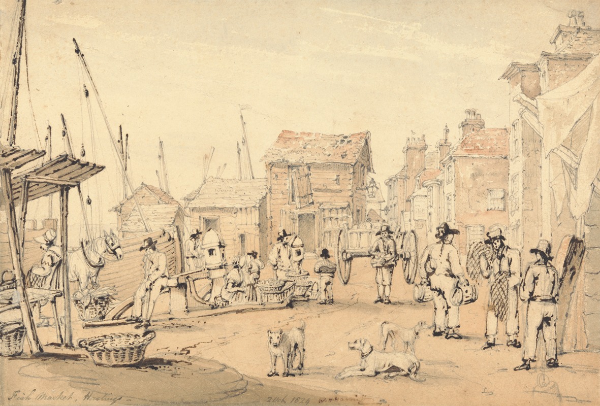 Fish Market, Hastings by William Henry Harriott Artvee