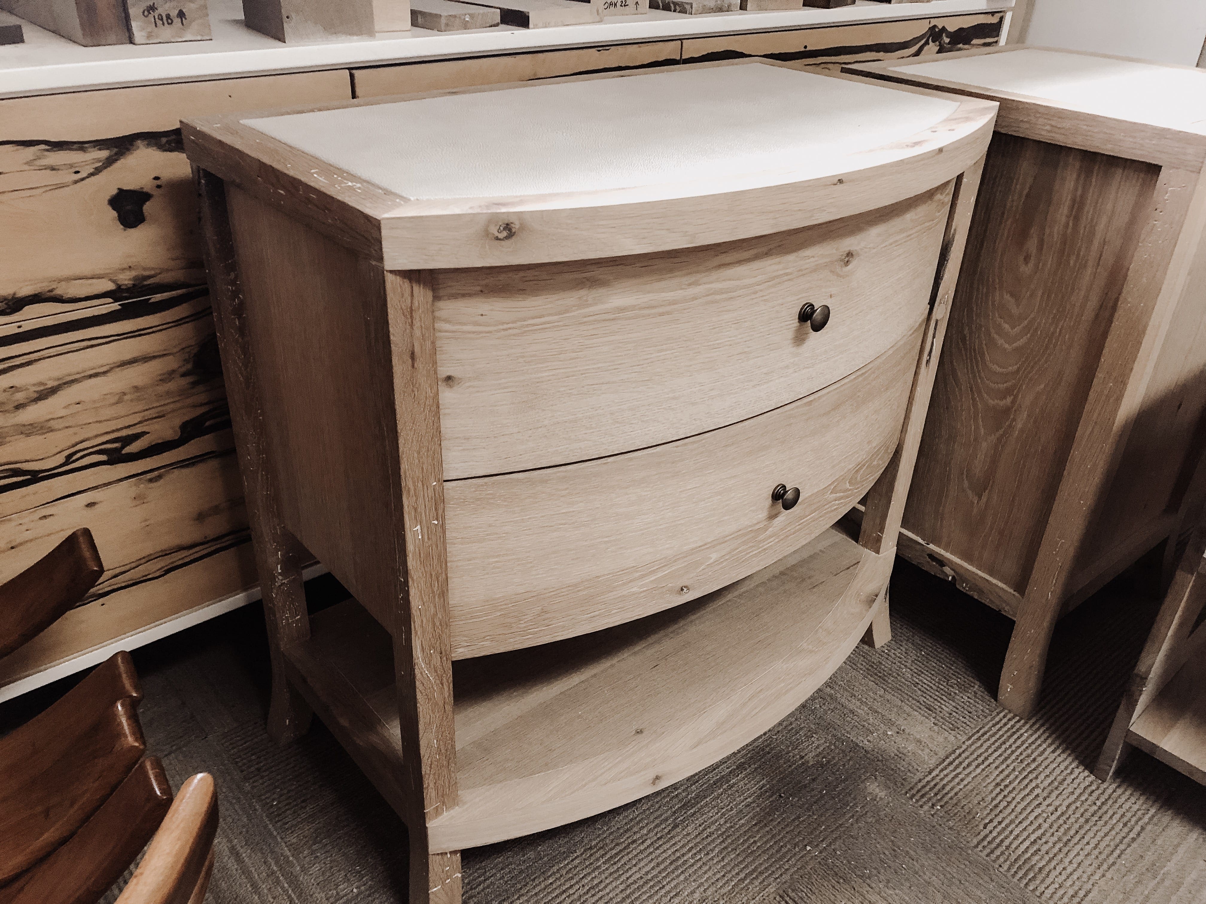 Oak Bedside Table with Leather Top MDM Design Studio
