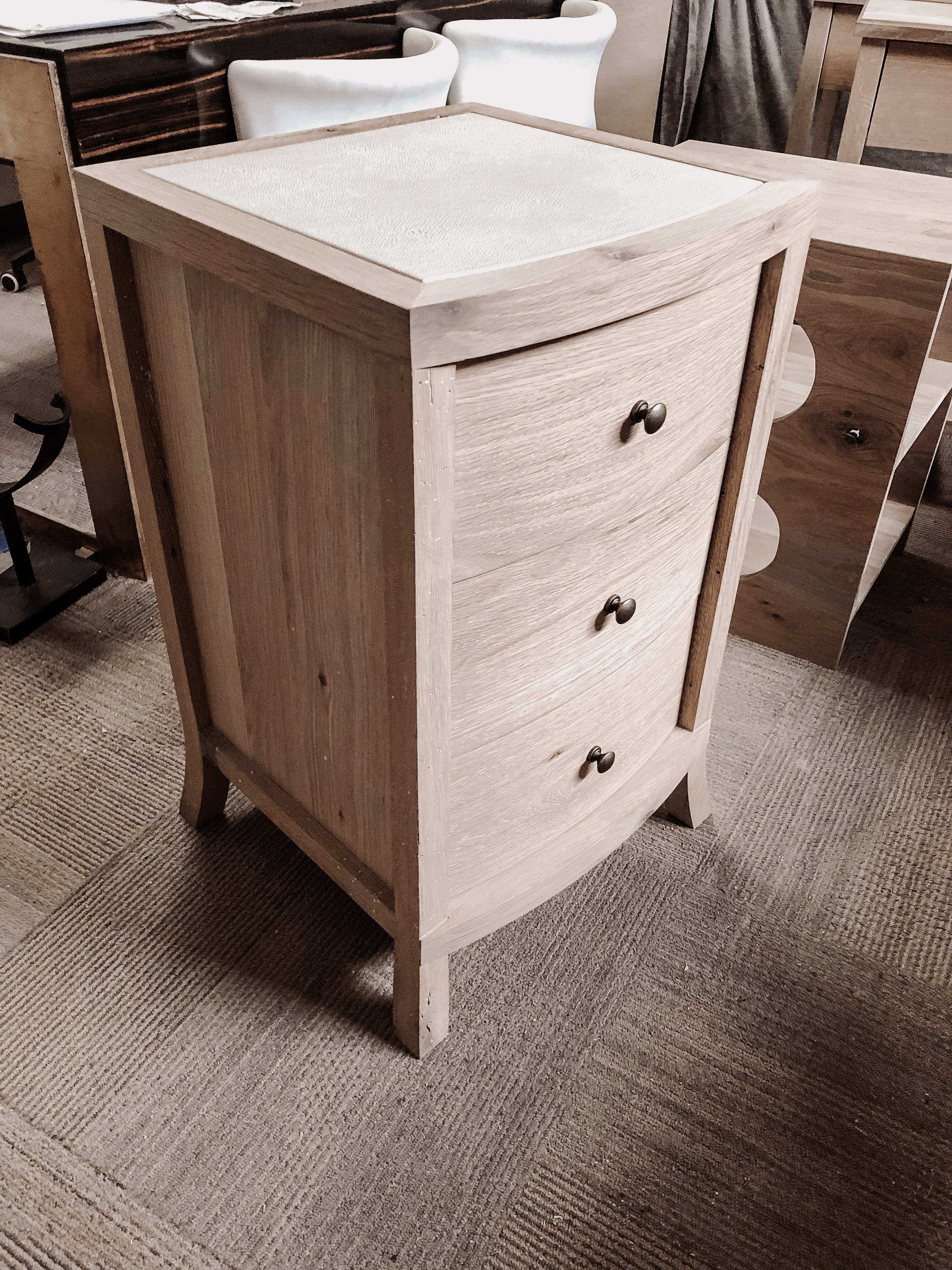 Oak Bedside Table with Leather Top MDM Design Studio