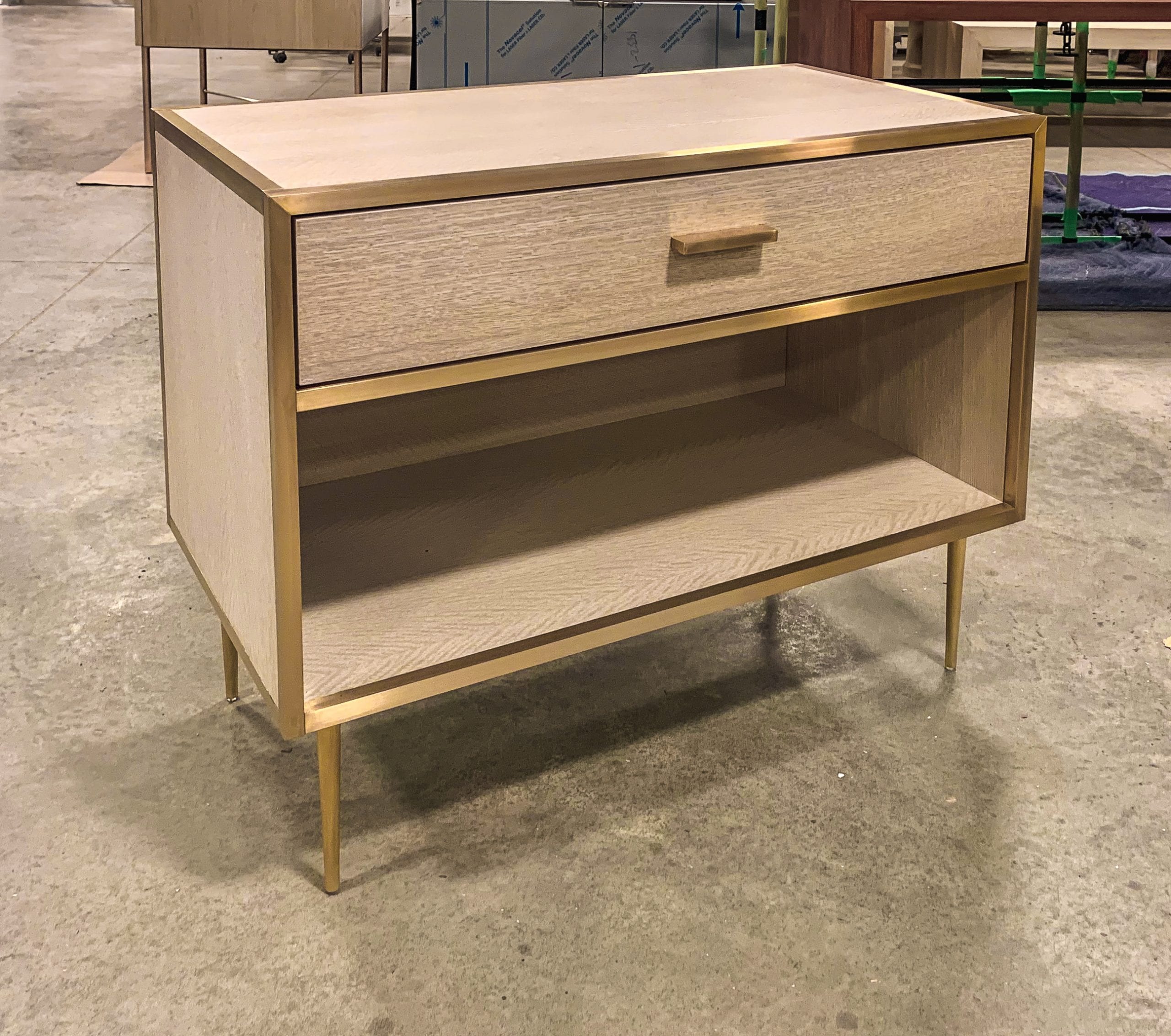 Burnished Brass and Oak Bedside Table MDM Design Studio